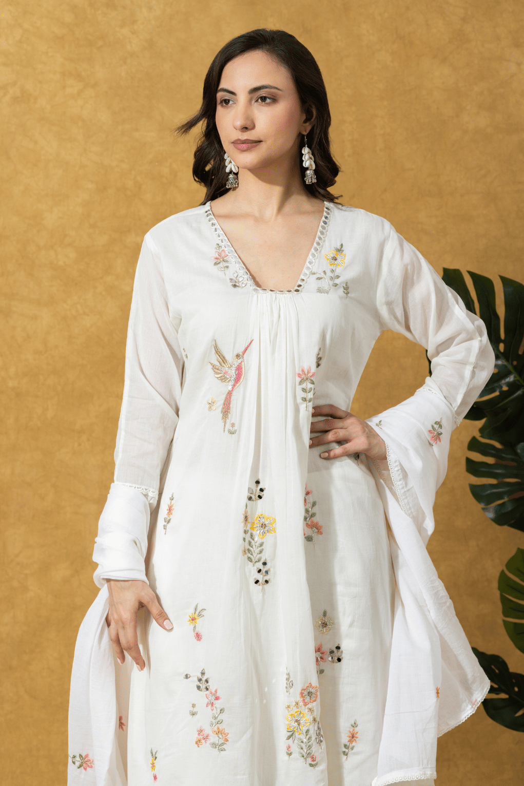 Ivory Floral Embroidered Kurta Set