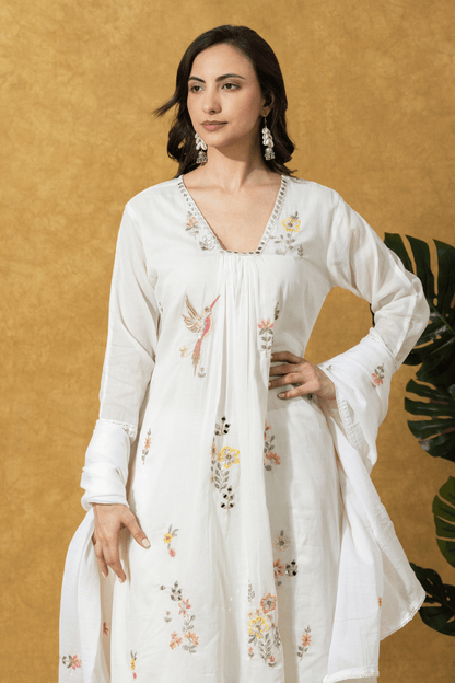 Ivory Floral Embroidered Kurta Set
