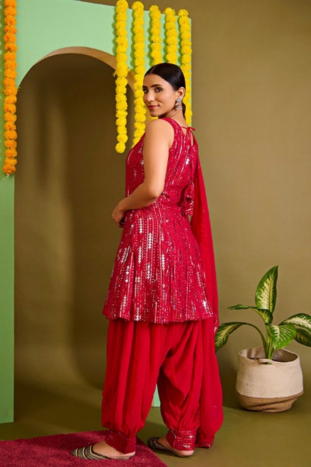 Magenta Resham Embroidered Dhoti Suit Set