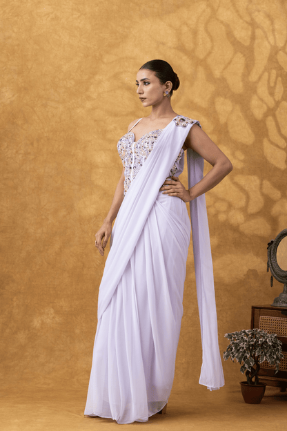 Lilac Embellished Corset Drape Saree