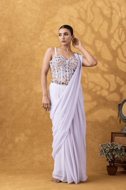 Lilac Embellished Corset Drape Saree