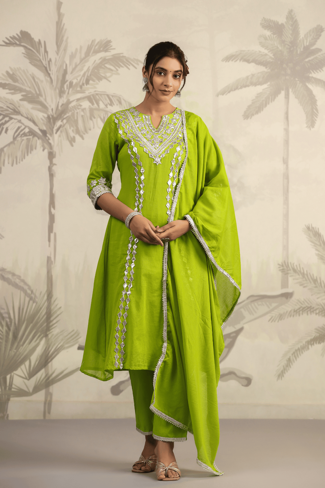 Green Gota Patti Straight Suit Set