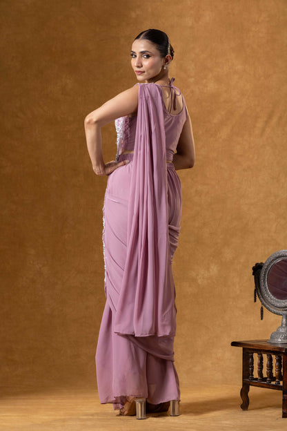Soft Mauve Hand Embellished Saree