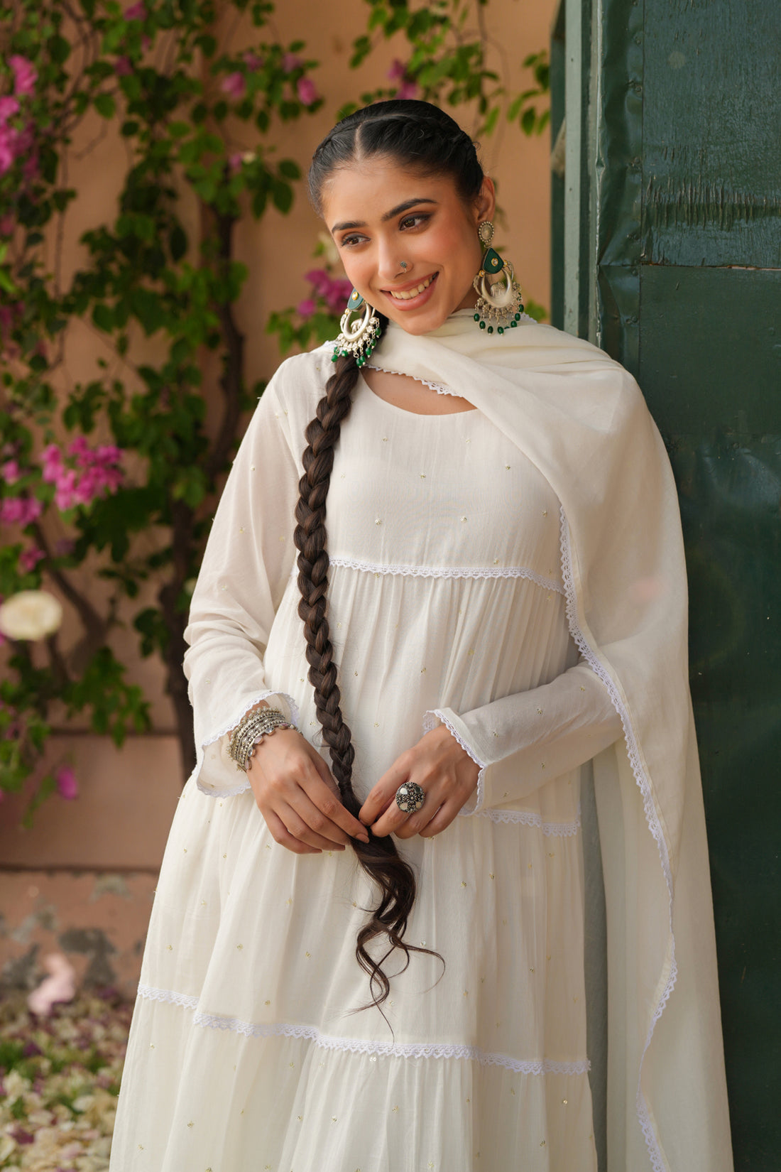 Mulmul Cream Tired Anarkali