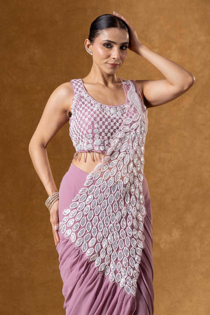 Soft Mauve Hand Embellished Saree