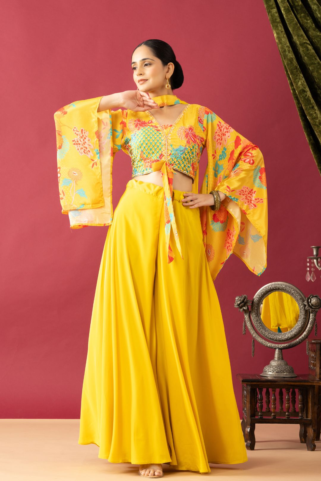 Yellow Pallazzo Set with Kaftan Style Sleeves