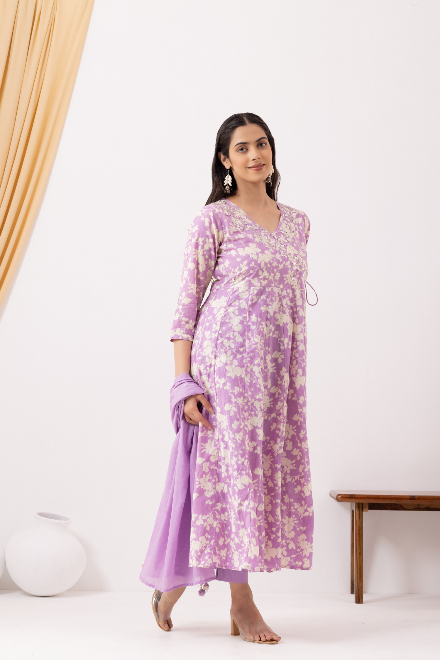 Angrakha style Lilac Gota Patti Anarkali Suit Set