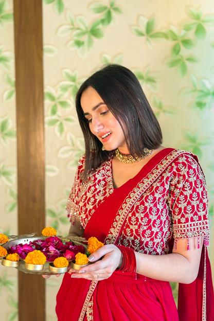 Sparkling Delight Draped Red Saree