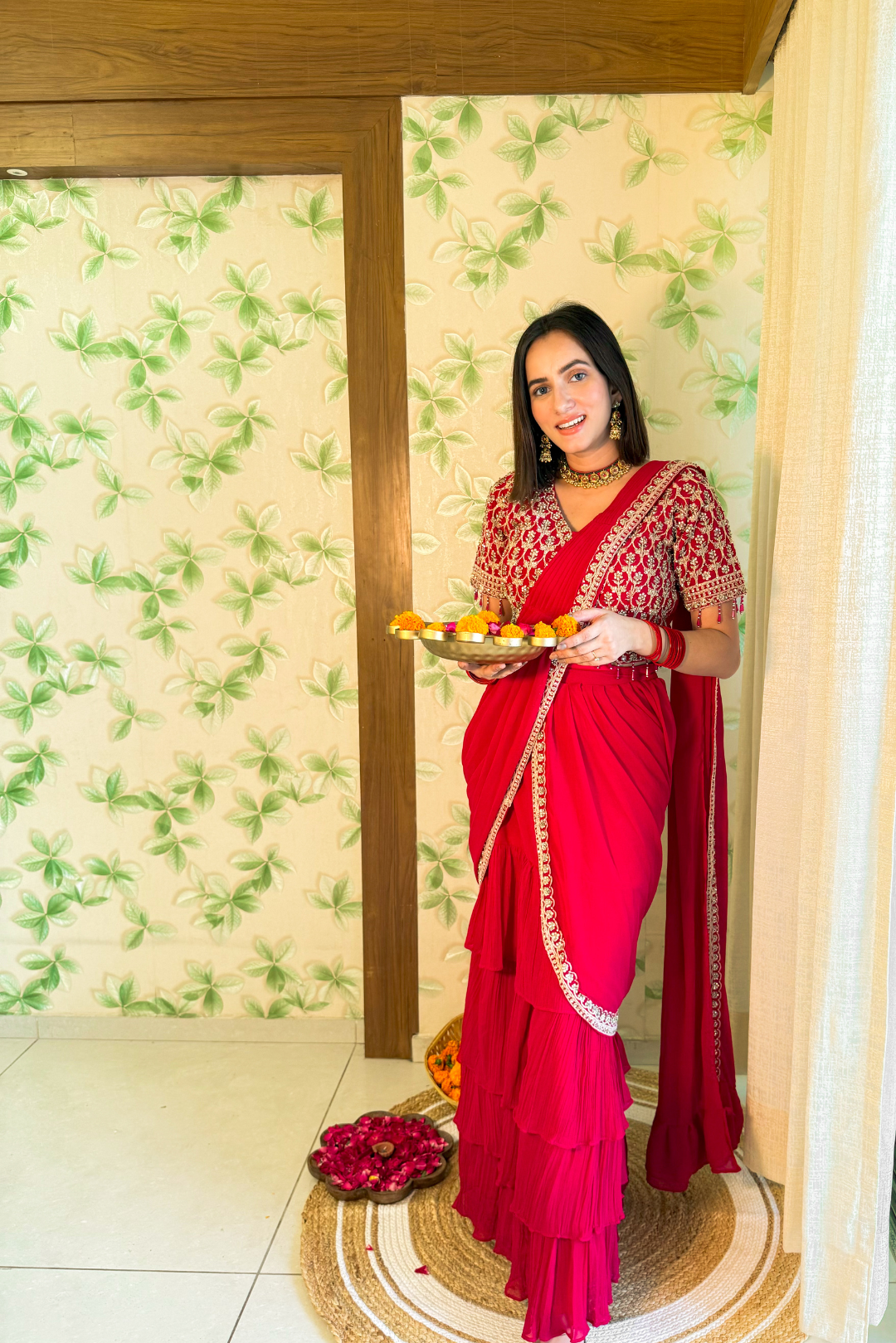 Sparkling Delight Draped Red Saree