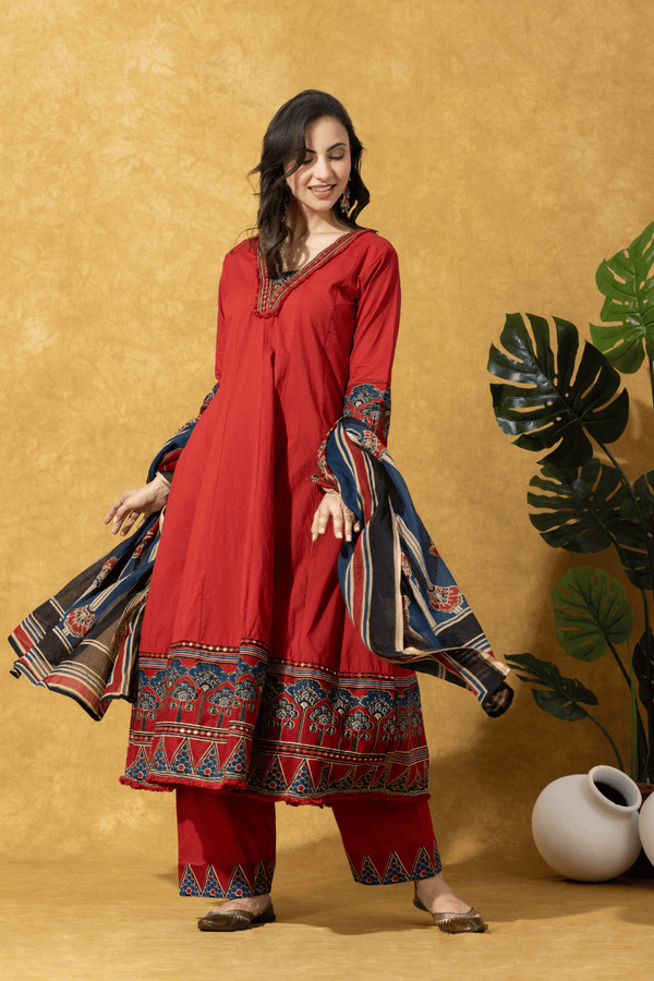 Rust Red Printed Kurta Set