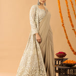 Beige Gold Draped Saree with Heavy Embroidered Shrug & Blouse