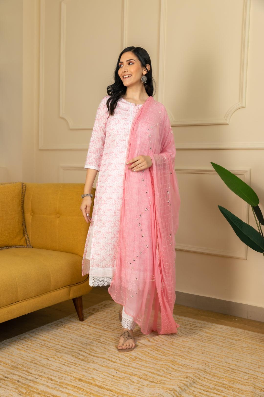 Pink Tie And Dye Kurta Set