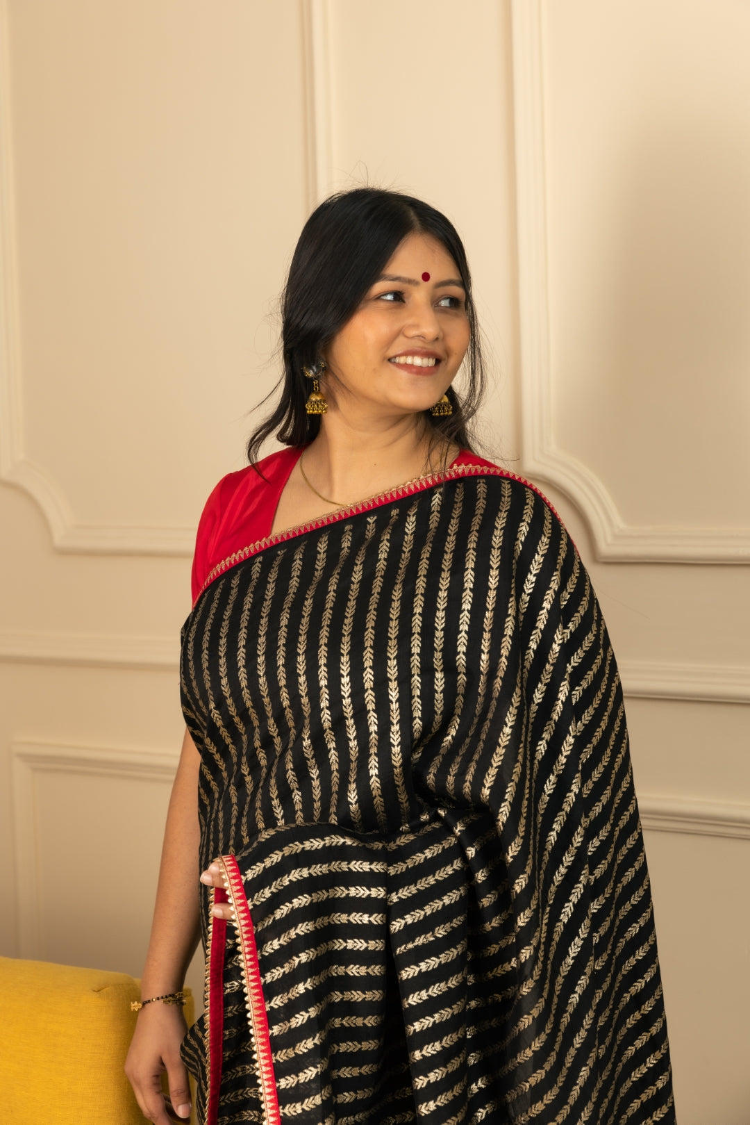 Black Zari Work Silk Saree.