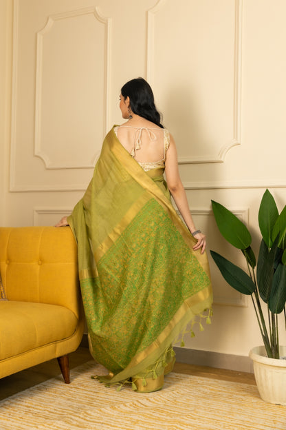 Mint Green Pure Linen Saree.