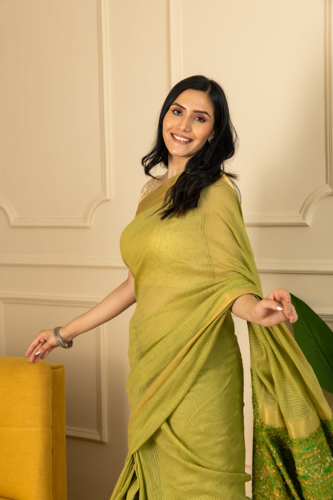 Mint Green Pure Linen Saree.