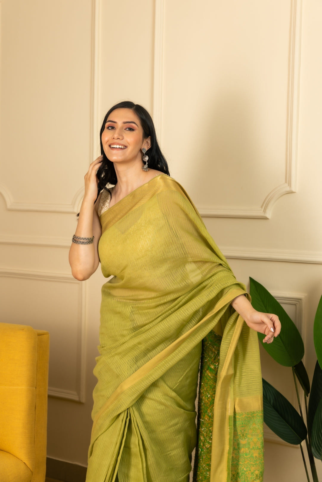 Mint Green Pure Linen Saree.