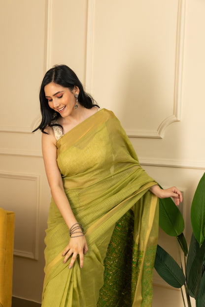 Mint Green Pure Linen Saree.