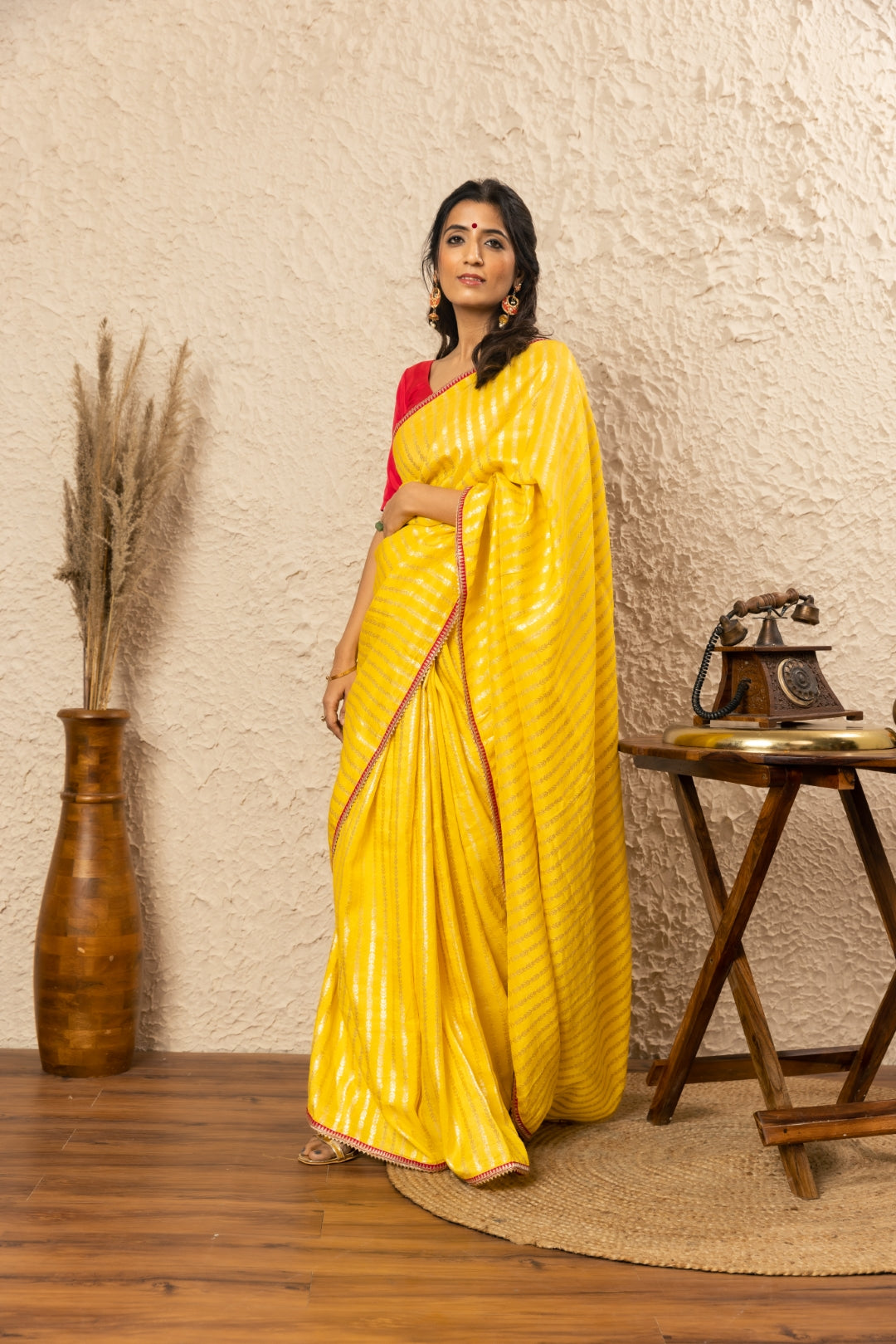 Yellow Zari Work Silk Saree.