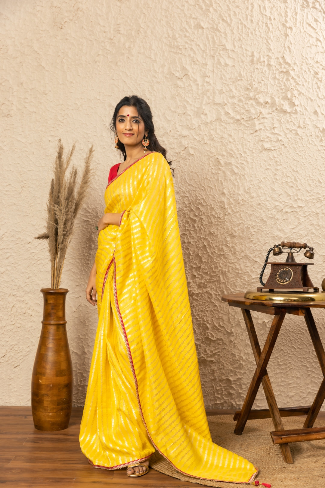 Yellow Zari Work Silk Saree.