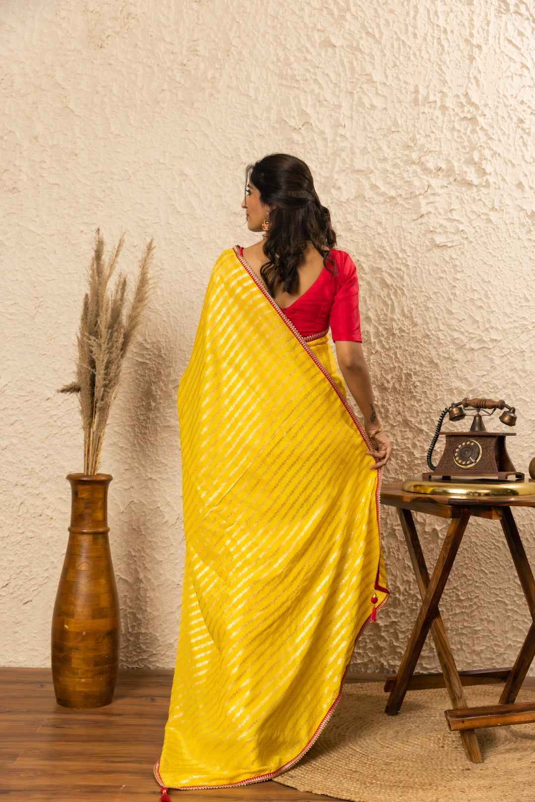 Yellow Zari Work Silk Saree.