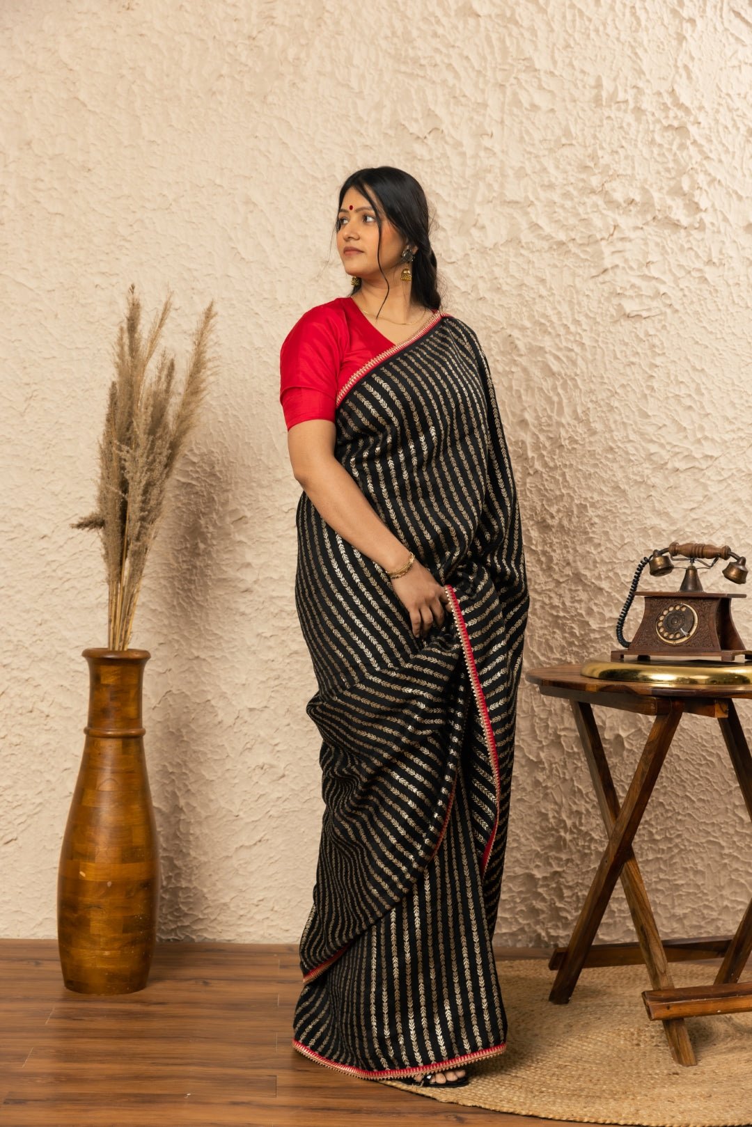 Black Zari Work Silk Saree.