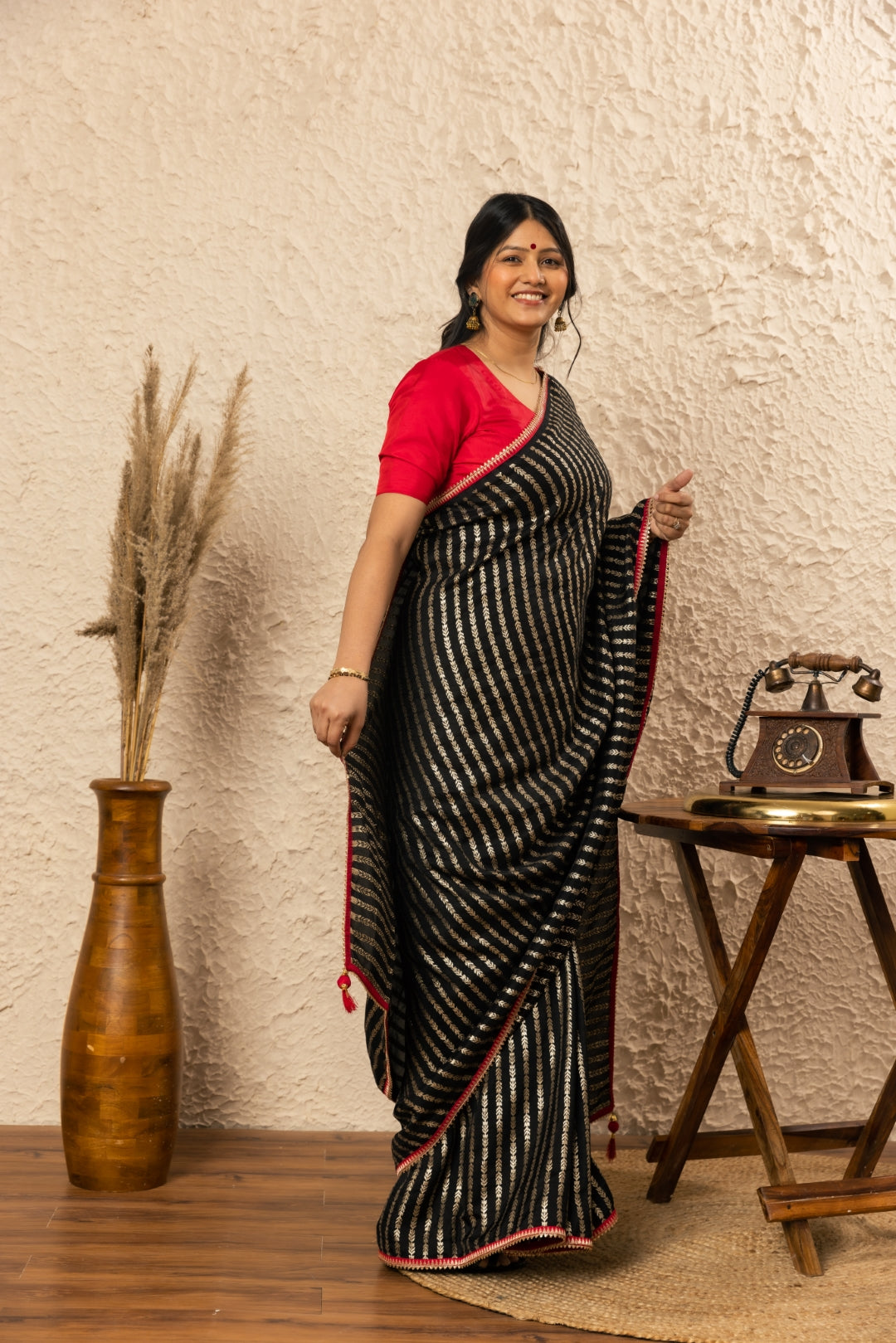 Black Zari Work Silk Saree.