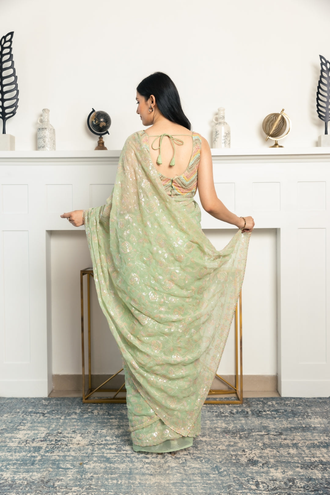 Burberry Chiffon Mint Green Saree.