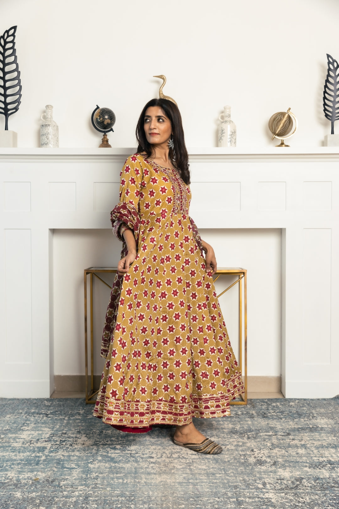 Mehndi Block Print Anarkali Dress.