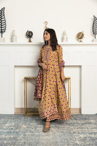 Mehndi Block Print Anarkali Dress.