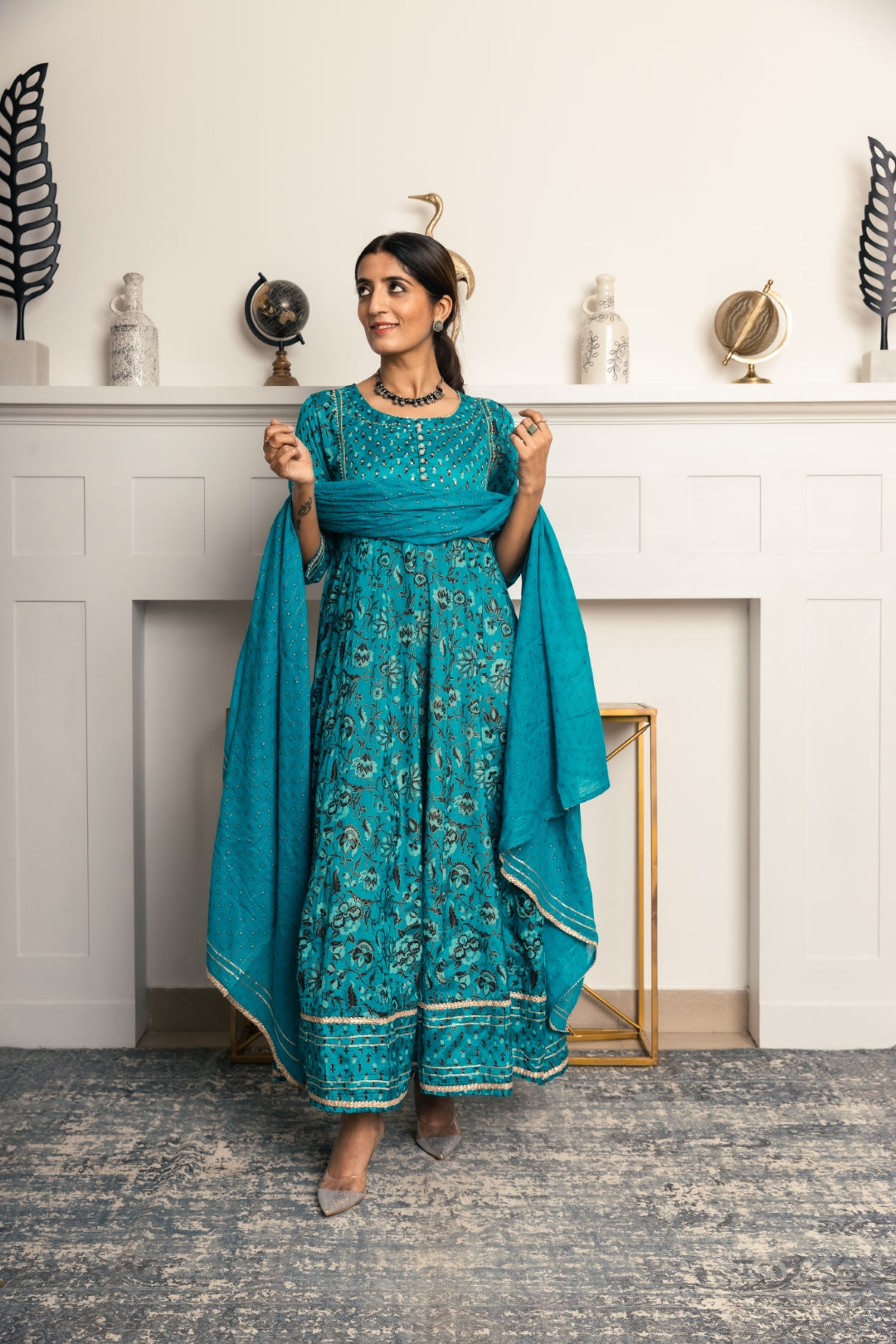 Blue Black Anarkali Dress Set.