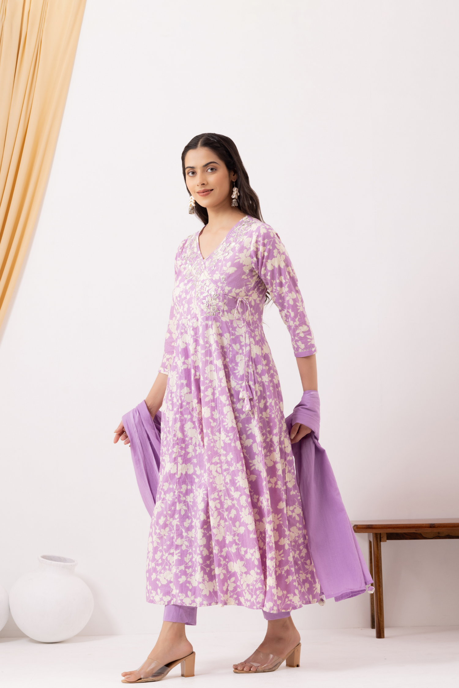 Angrakha style Lilac Gota Patti Anarkali Suit Set