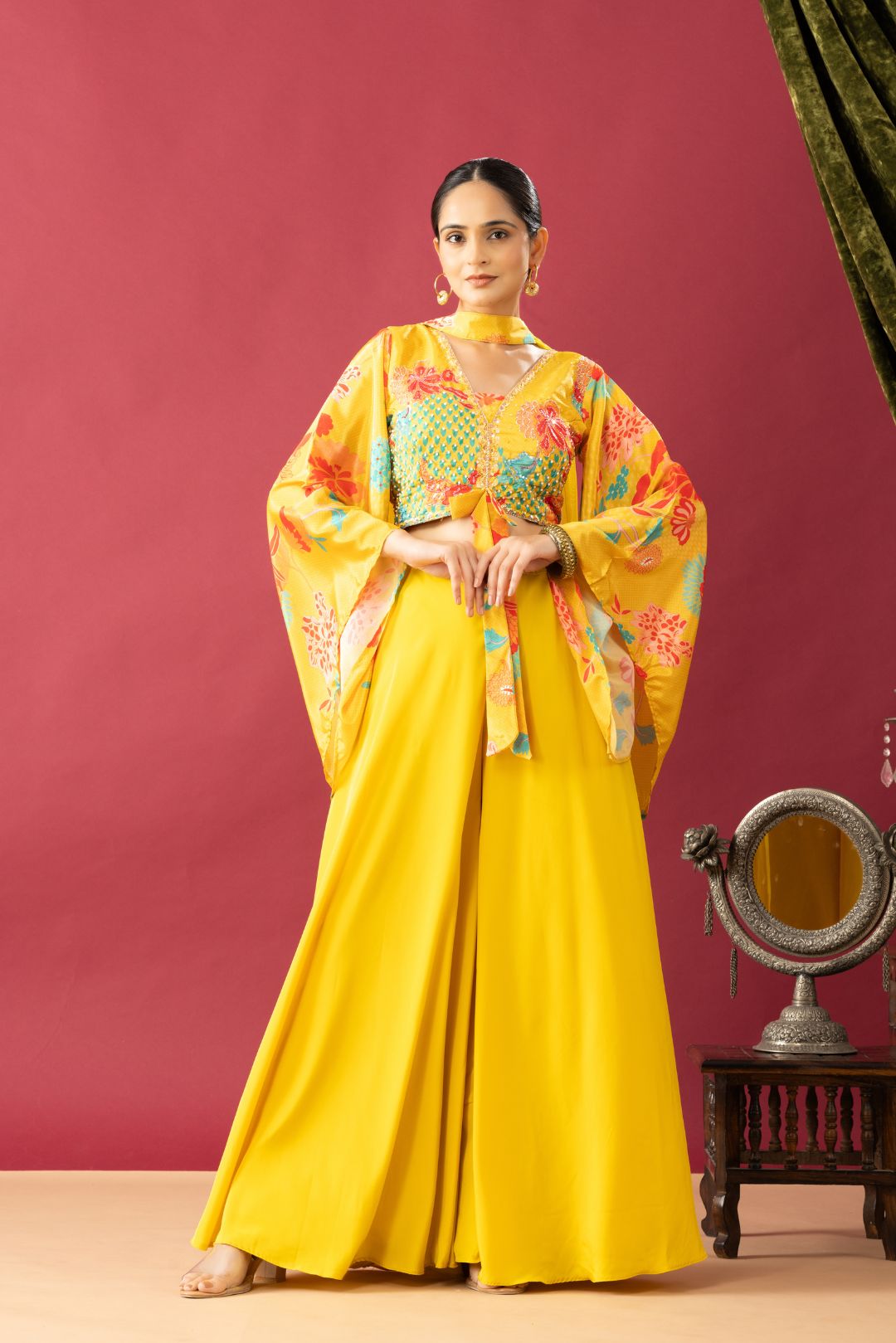 Yellow Pallazzo Set with Kaftan Style Sleeves