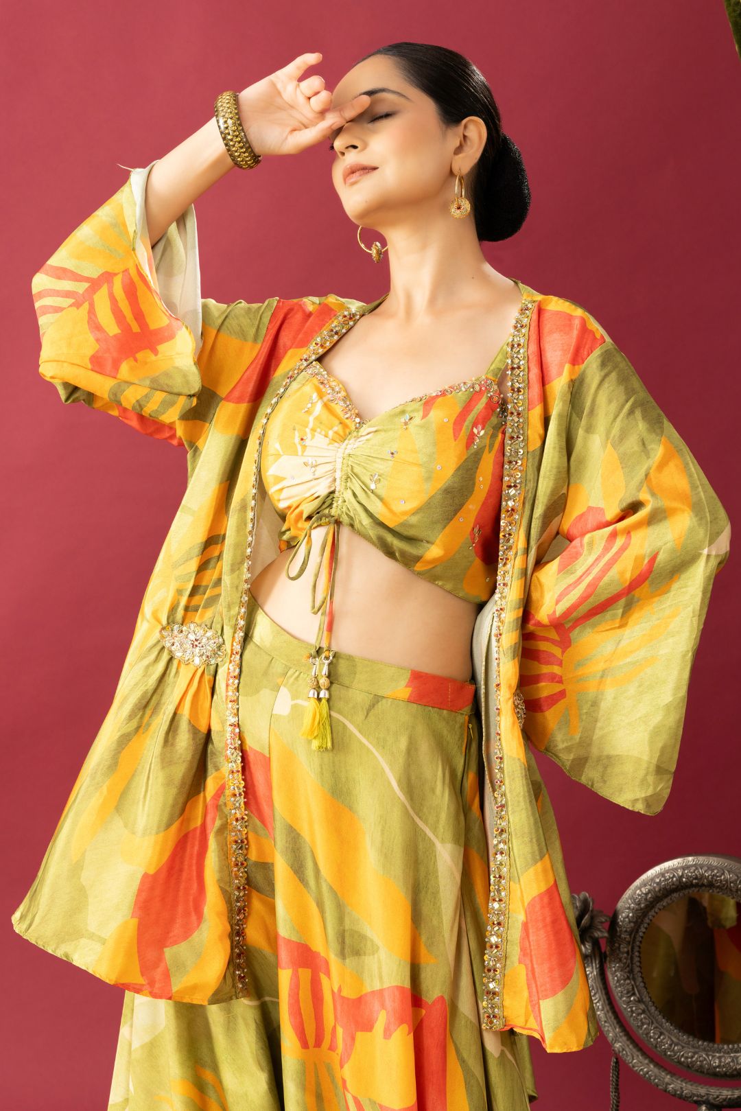 Floral Printed Indowestern Pallazzo Set with Short Shrug