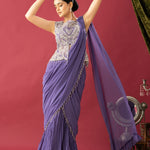 Party Wear Pleated Lilac Saree