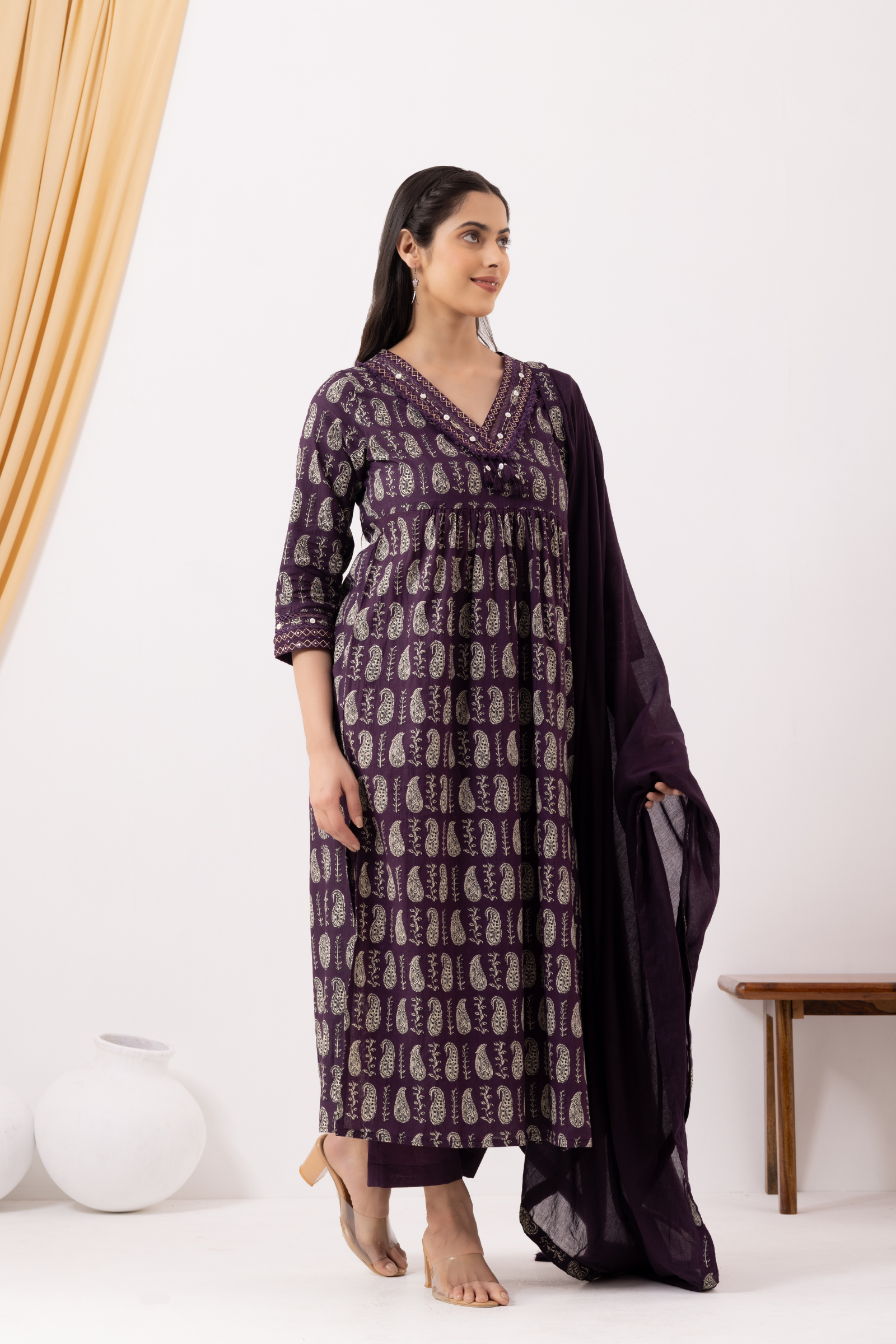 Ethnic Motifs Printed A-Line Kurta Pant with Dupatta Set