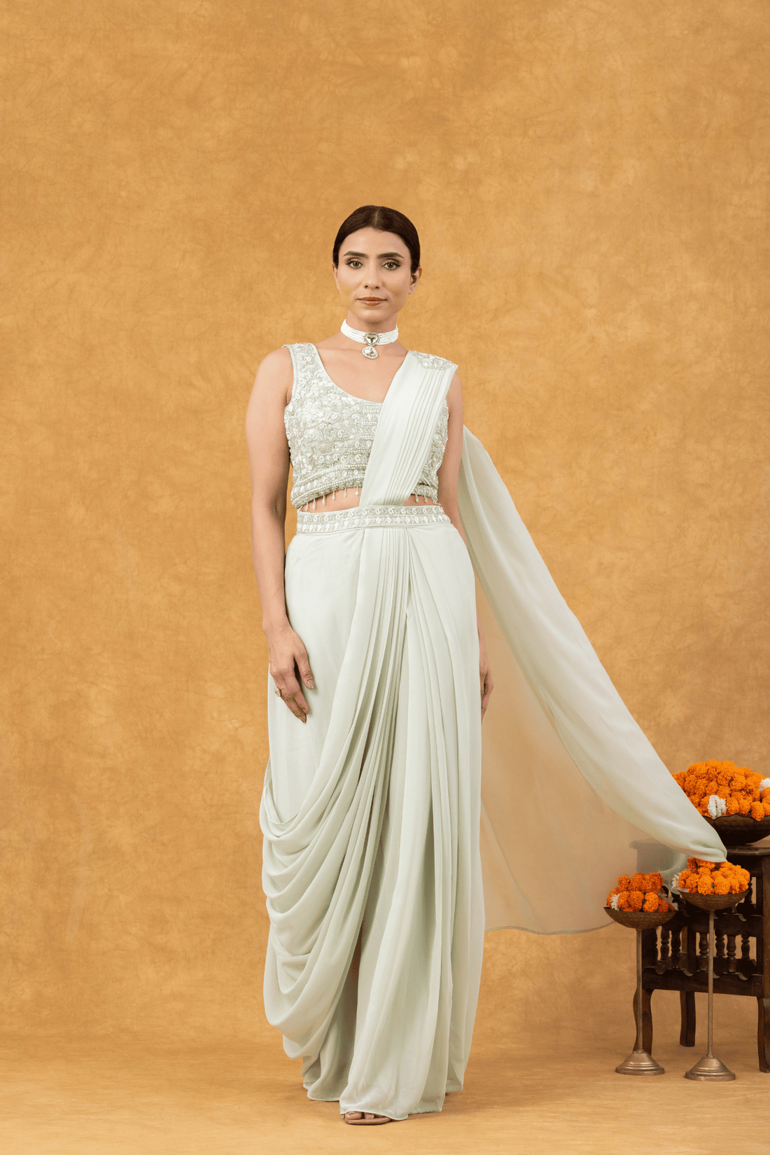 Pastel Green Elegance Ready-to-Wear Saree with Chic Blouse