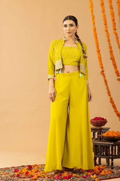 Lime Green georgette Sharara Set with Shrug