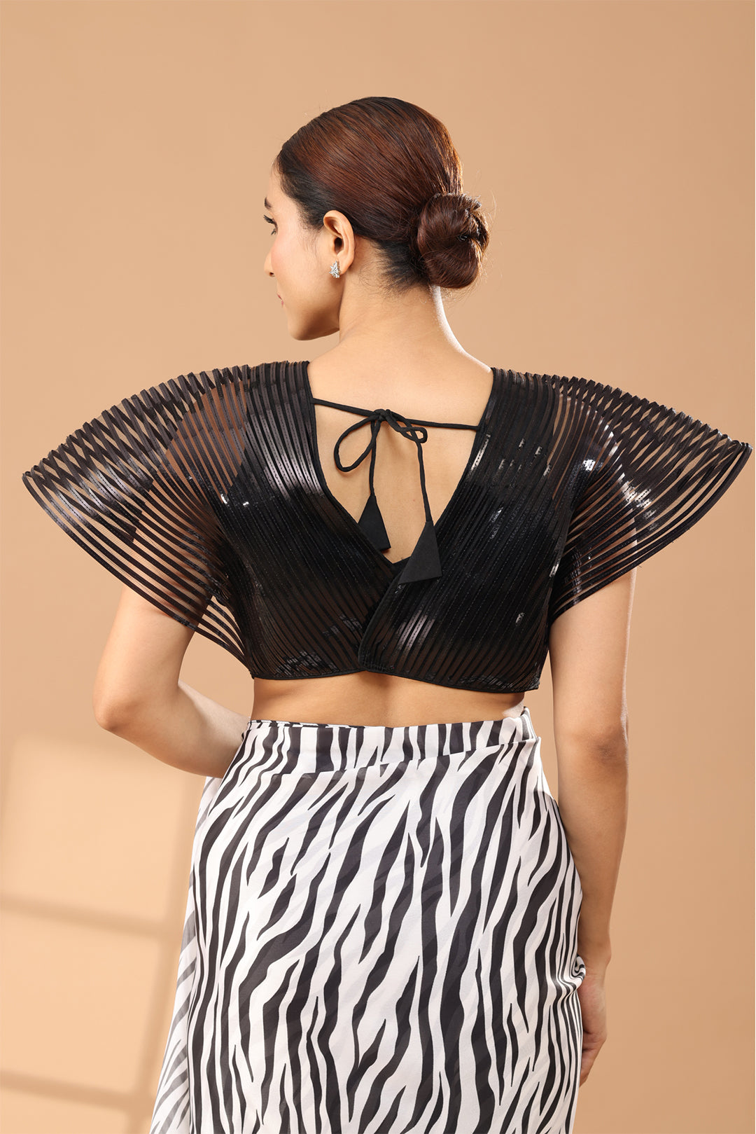Wing Shaped Blouse- Black Impressions Net