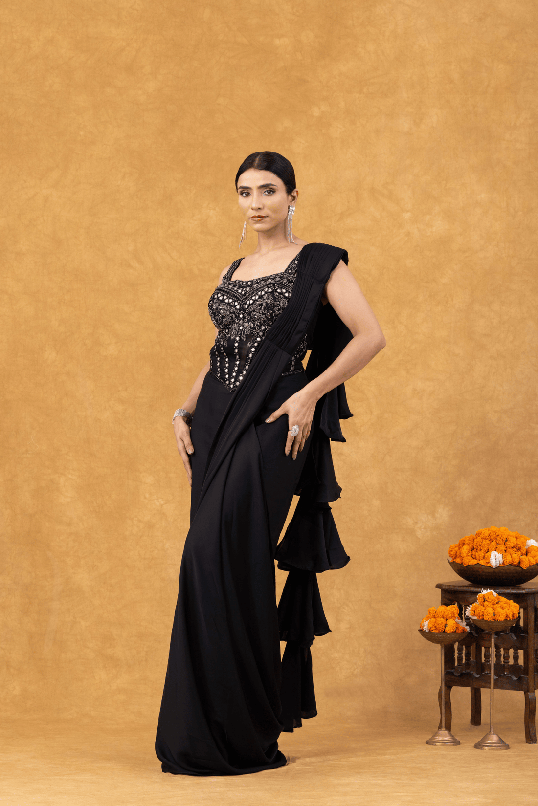Midnight Ruffles &amp; Corset Charm Saree