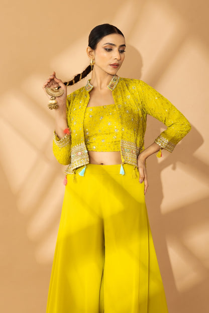 Lime Green georgette Sharara Set with Shrug