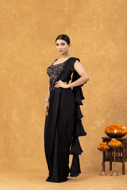 Midnight Ruffles &amp; Corset Charm Saree