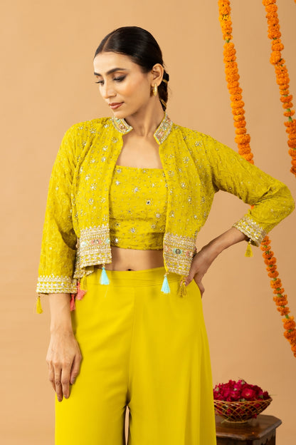 Lime Green georgette Sharara Set with Shrug