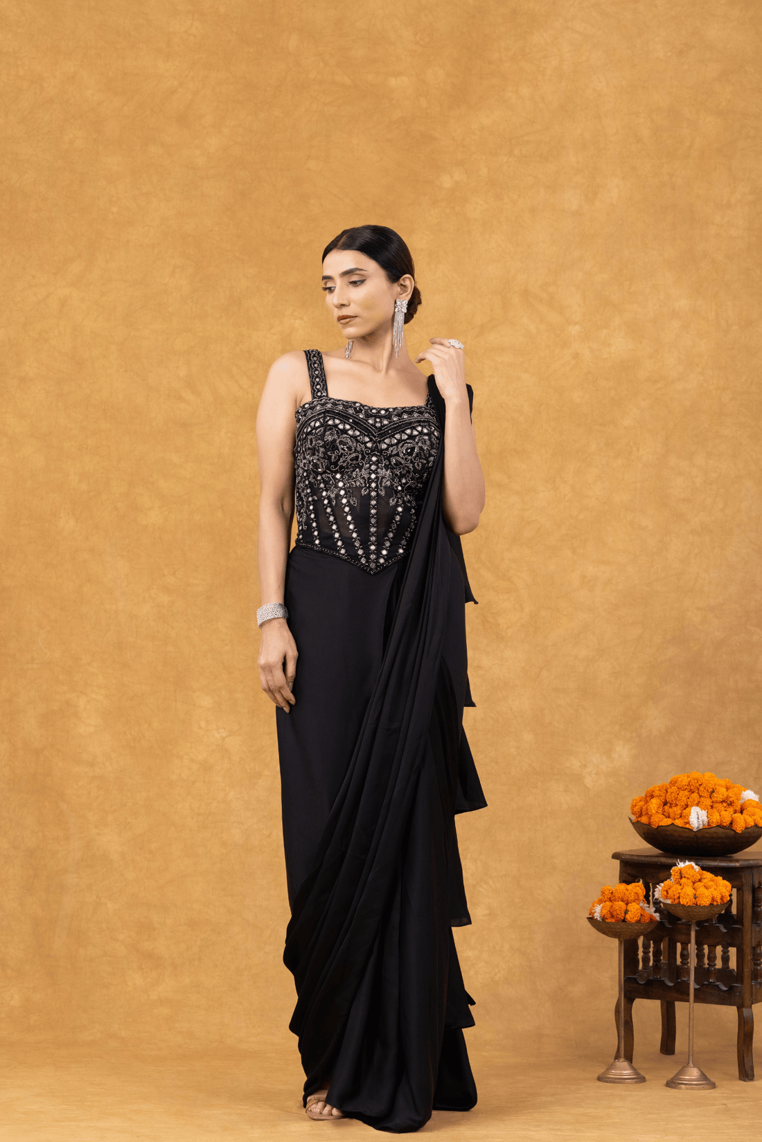 Midnight Ruffles &amp; Corset Charm Saree
