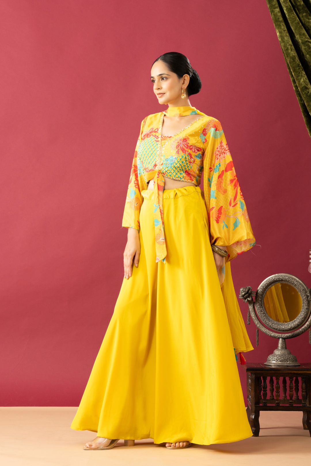 Yellow Pallazzo Set with Kaftan Style Sleeves