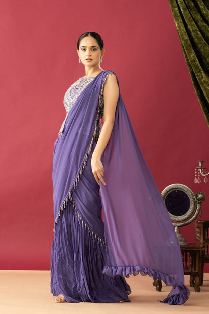 Party Wear Pleated Lilac Saree