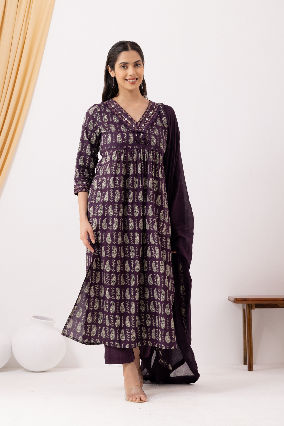 Ethnic Motifs Printed A-Line Kurta Pant with Dupatta Set