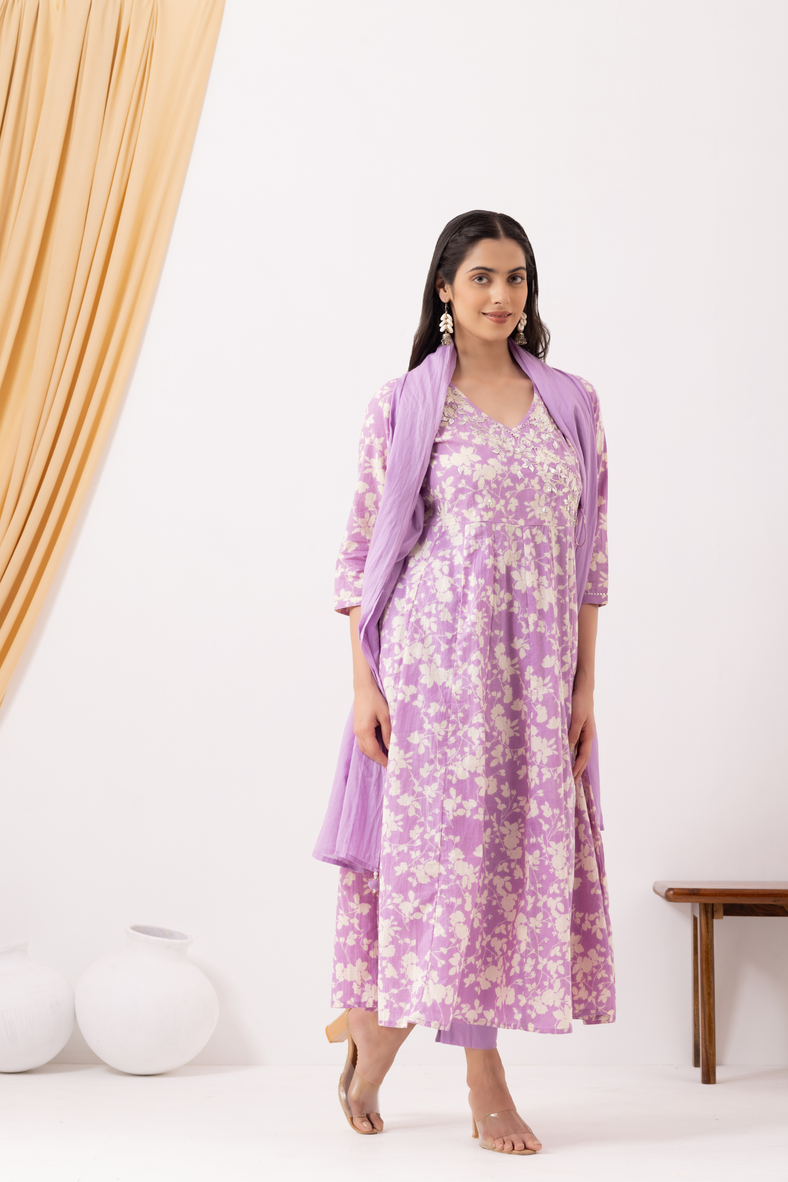 Angrakha style Lilac Gota Patti Anarkali Suit Set