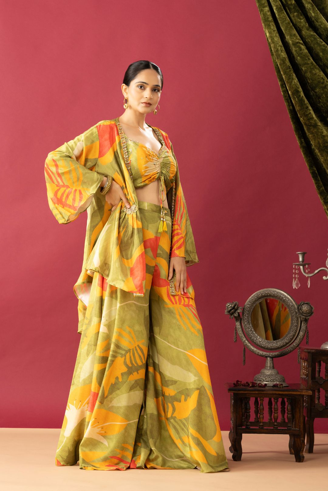 Floral Printed Indowestern Pallazzo Set with Short Shrug