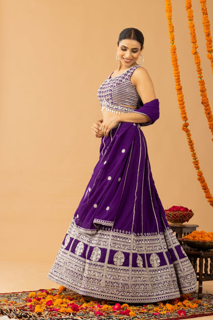 Purple Zari Sequin Embellished Lehenga Set