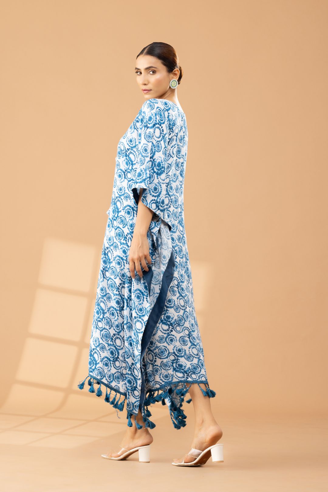 Blue Pure Cotton Tie &amp; Dye Kaftan Dress